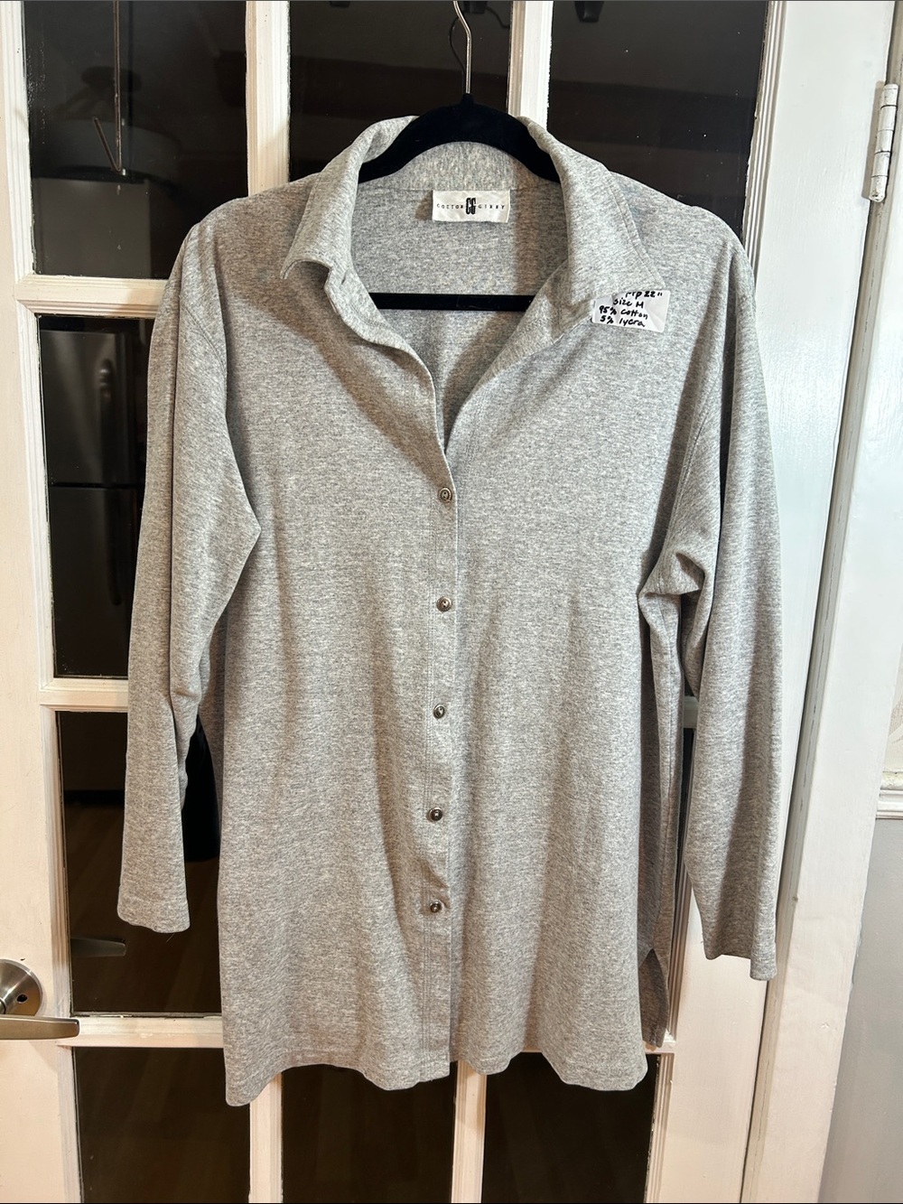 O63.   Stretch Knit Button-Front Gray Long Sleeve Jacket